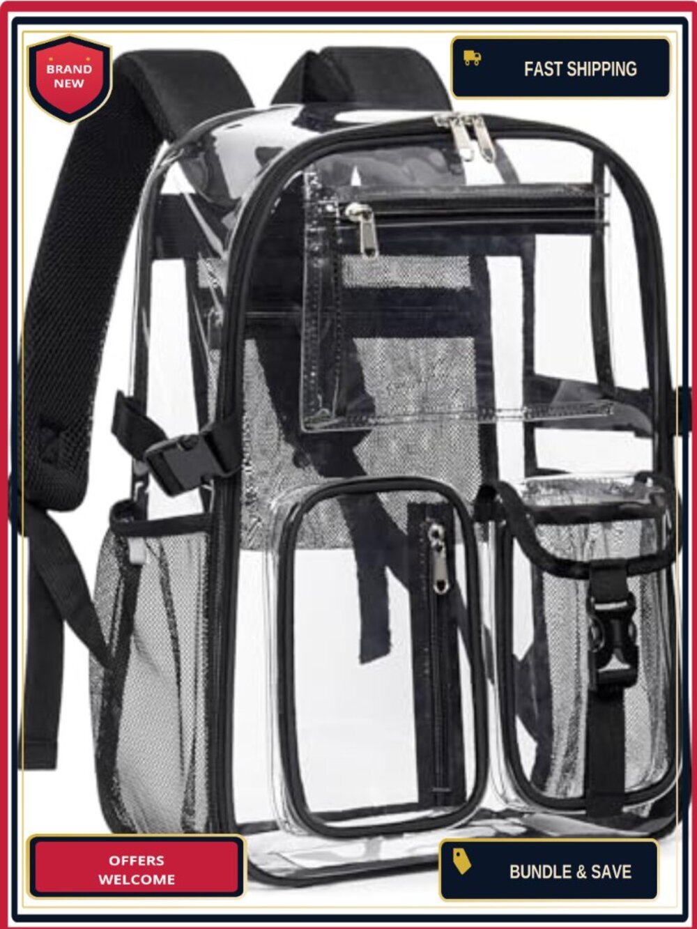 Clear PVC Backpack Reflective Straps Laptop Bag for School Travel